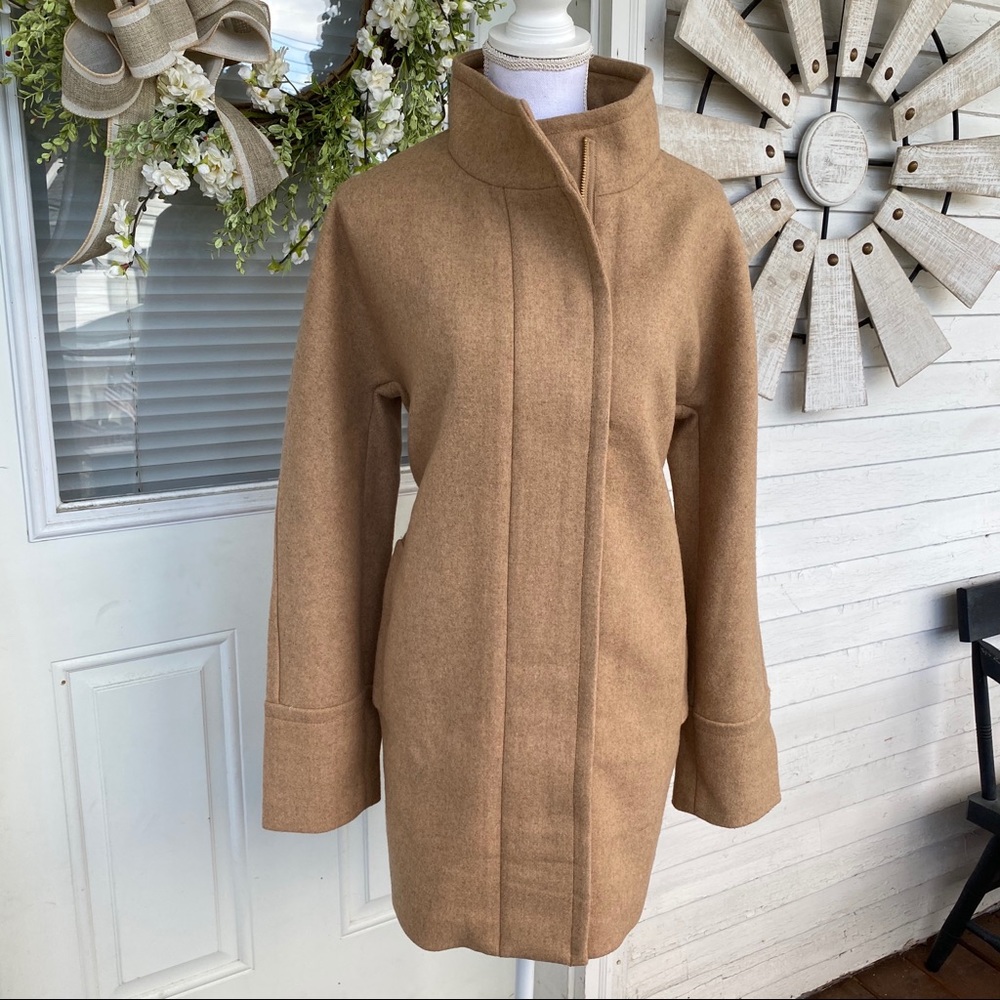 New! J Crew Wool Camel Stand Collar Winter Coat - Picture 15 of 15